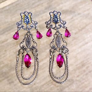 VINTAGE CHANDELIER Earrings Pink Crystals EUC
